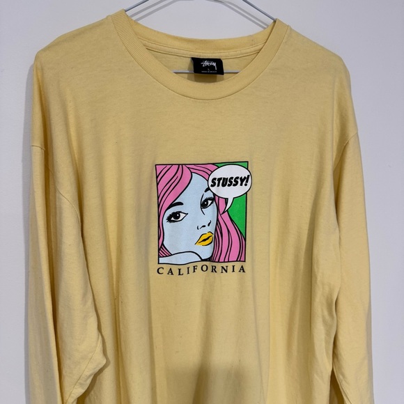 Stussy California Long Sleeve Pop Art Long Sleeve T-shirt L Pastel Yellow - Picture 2 of 9